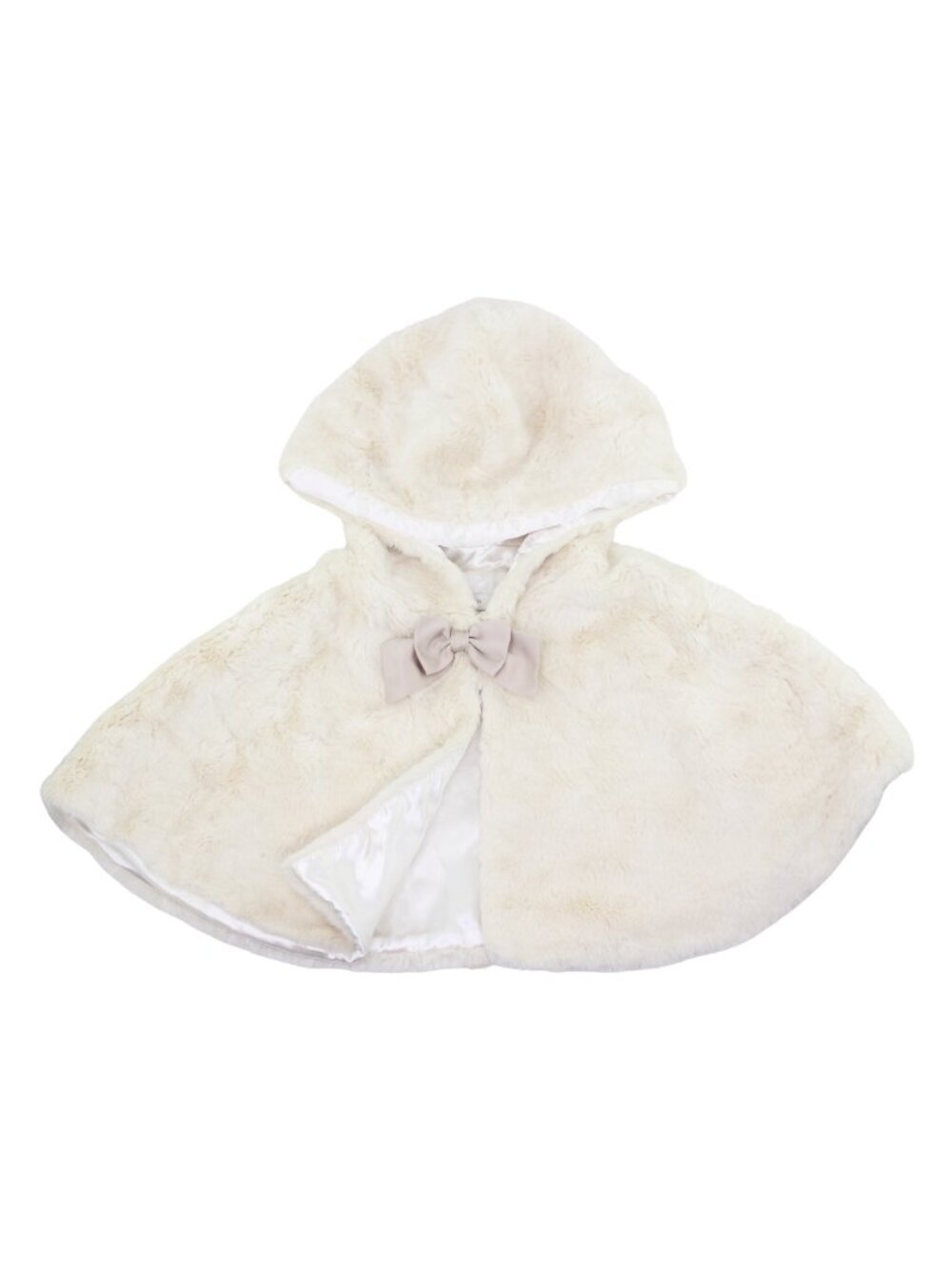 Monsoon Girls' Ivory Faux Fur Hooded Cape w/ Semi-Matte Satin Bow